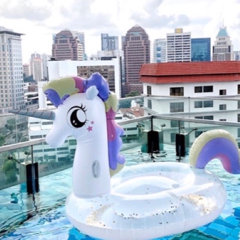 Phao Bơi Kì Lân Ánh Nhũ 240cm Khổng Lồ Người Lớn Kèm Bơm Điện + Phao Mini