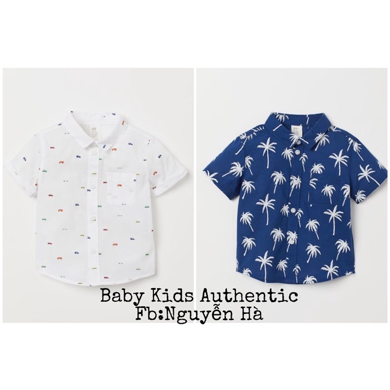 Áo sơmi cộc tay cotton bé trai HM US 12-18m 18-24m 2-3y