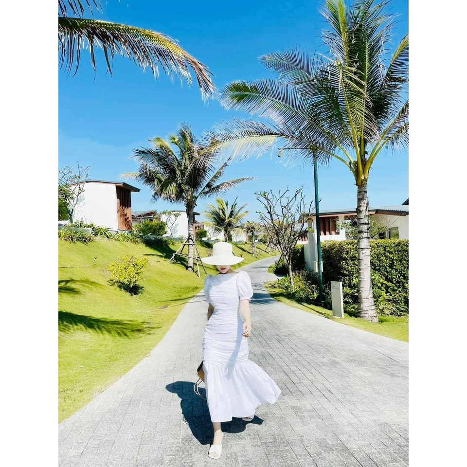 Đầm Xếp Ly Thân Tay Bồng Cổ Ngang MORI, maxi sang chảnh đi tiệc dạo phố TN1370 | BigBuy360 - bigbuy360.vn