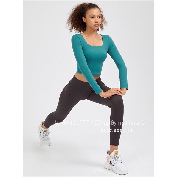 Áo Dài Tay Tập Gym -Áo Tập Yoga, Áo Thể Thao Dài Tay Thu Đông 2022 Vải LuLu Cao Cấp Kiểu Croptop Cổ Vuông