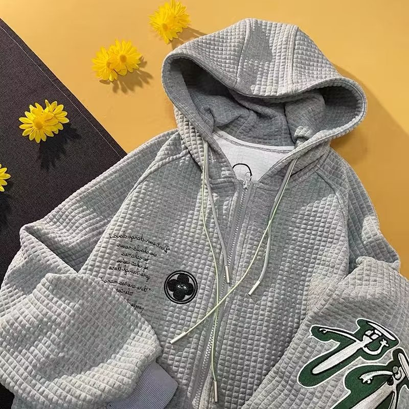 Áo Khoác Hoodie Nam Thêu Chữ Waffle Phong Cách Hàn Quốc hoodie zip áo khoác đôi nam nữ áo hoodie xám áo hoodie nam form rộng