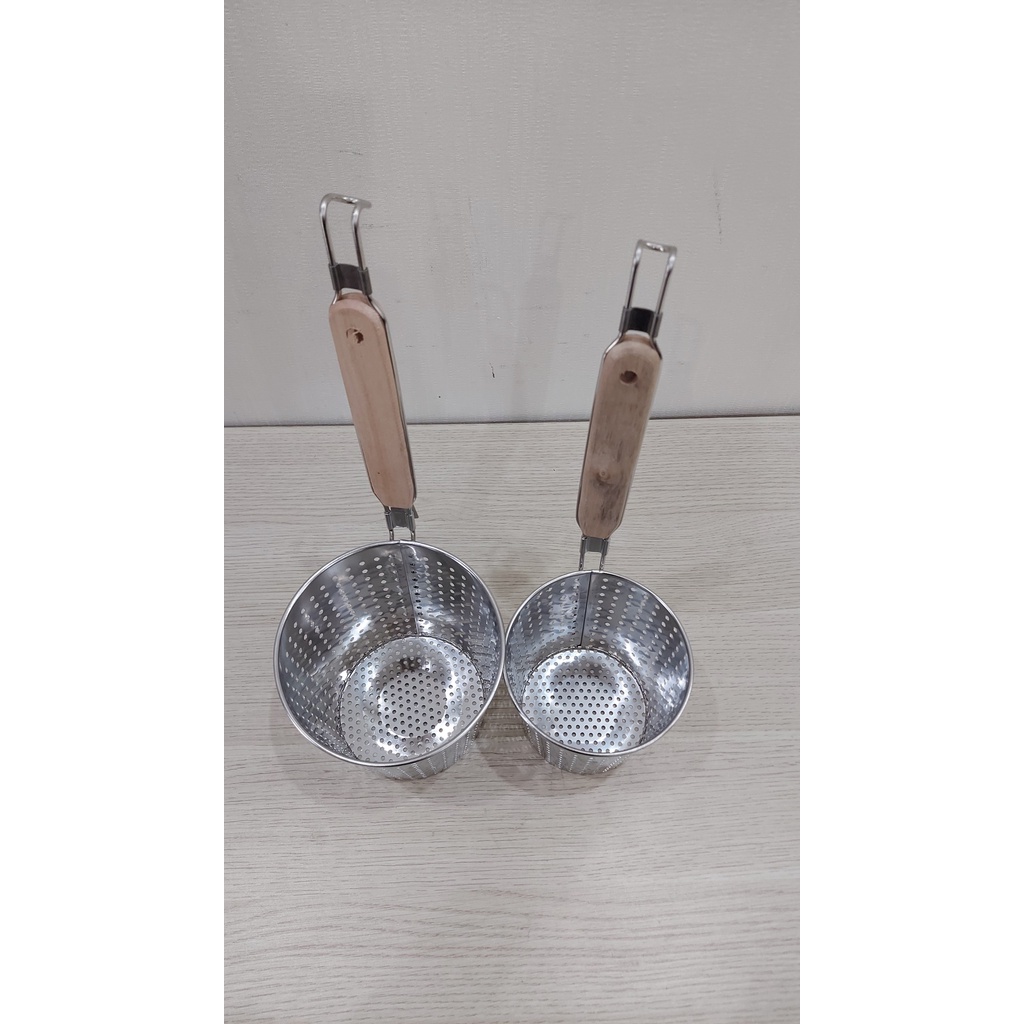 Vợt trụng inox tay cầm gỗ 12cm 14cm