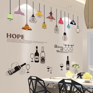 Decal dán tường Đèn màu và kệ rượu