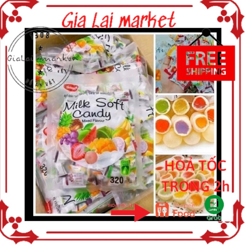 Kẹo Dẻo Trái Cây Milk Soft Candy túi 320gr mix đủ vị Thái Lan