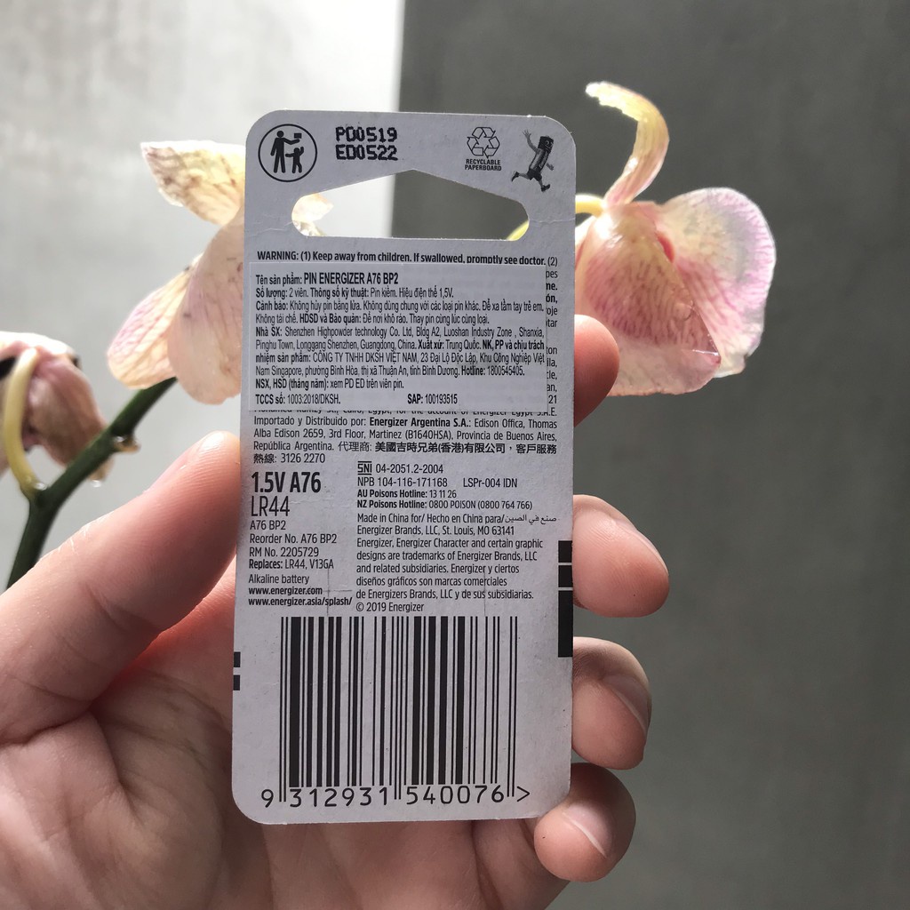 PIN NÚT ÁO AG13 (A76) VỈ 2 VIÊN ENERGIZER LR44 AG13 [CHÍNH HÃNG]
