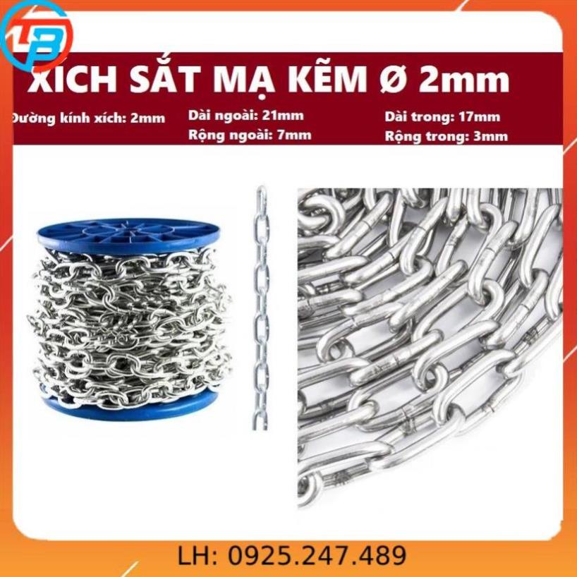 Dây xích sắt mạ kẽm 2mm [ Phi 2mm ] CÁP THÉP Thái Bình Vina