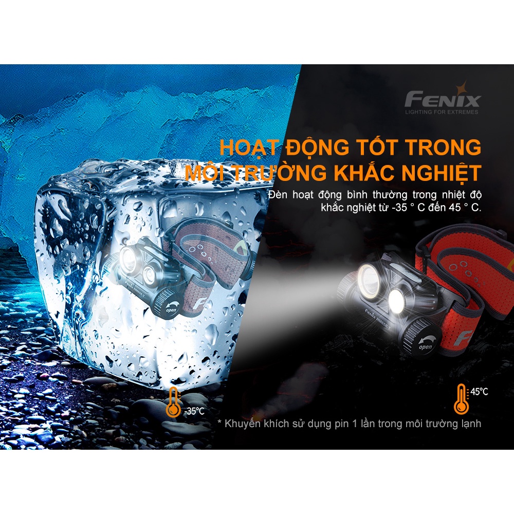 Đèn pin đeo đầu Fenix HM65R-T Black độ sáng 1500 lumens chiếu xa 170 mét sạc USB-C pin 18650 kèm theo