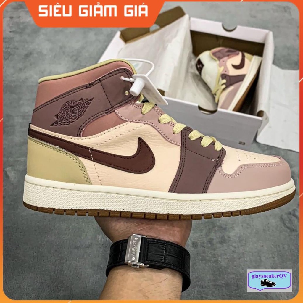 Giày thể thao Air Jordan 1 Mid 'Milk Tea Brown' siêu đẹp, năng động, cá tính dành cho nữ