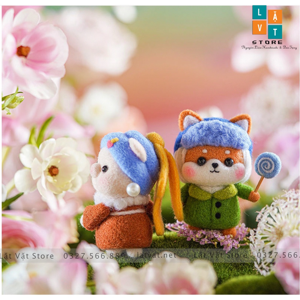 Bộ len chọc Gia Đình Dễ thương có hướng dẫn video, cách làm đơn giản làm quà tặng, needle felting shiba,pig.