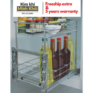 Kệ Gia Vị nhà bếp có ray trượt giảm chấn lắp tủ bếp inox 304 nan dẹt nhập khẩu