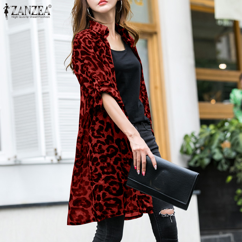ZANZEA Áo Cardigan Kiểu Lưới Mỏng Tay Dài In Họa Tiết Da Báo Cho Bạn Nữ