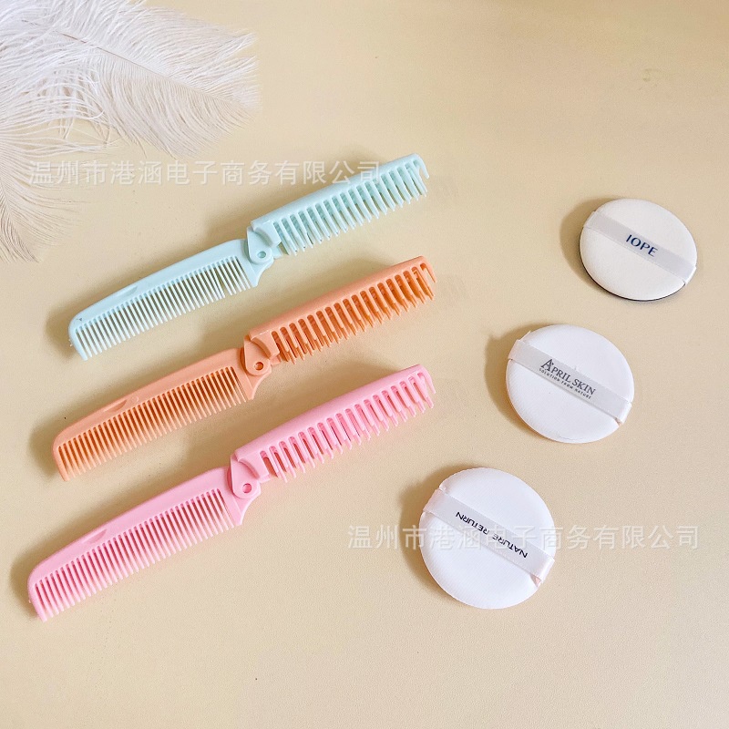 Combo lược gấp và bông phấn tiện lợi giá rẻ du lịch đi học giá rẻ