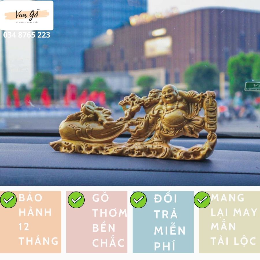 Tượng Phật Di Lặc  gỗ Hương Đình Mini liền khối để ô tô, bàn làm việc - Hàng Cao Cấp Siêu Thơm