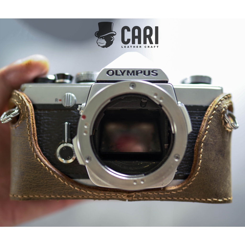 Bao da Halfcase máy ảnh film Olympus OM-1 OM-2 handmade từ da bò thật | Half case máy ảnh film Olympus