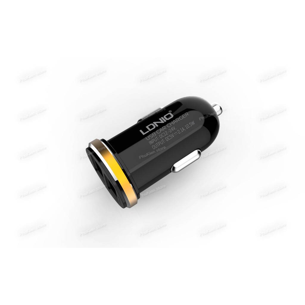 Cốc sạc cao cấp trên ô tô (car charger) 2 USB có IC ổn dòng LDNIO DL-C22 Trắng 10.5W  (kèm cáp sạc Android)