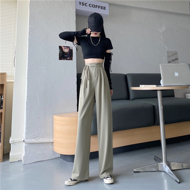 Quần Dài Ống Rộng Lưng Cao Thời Trang Mùa Hè Phong Cách Hàn Quốc Cho Nữ