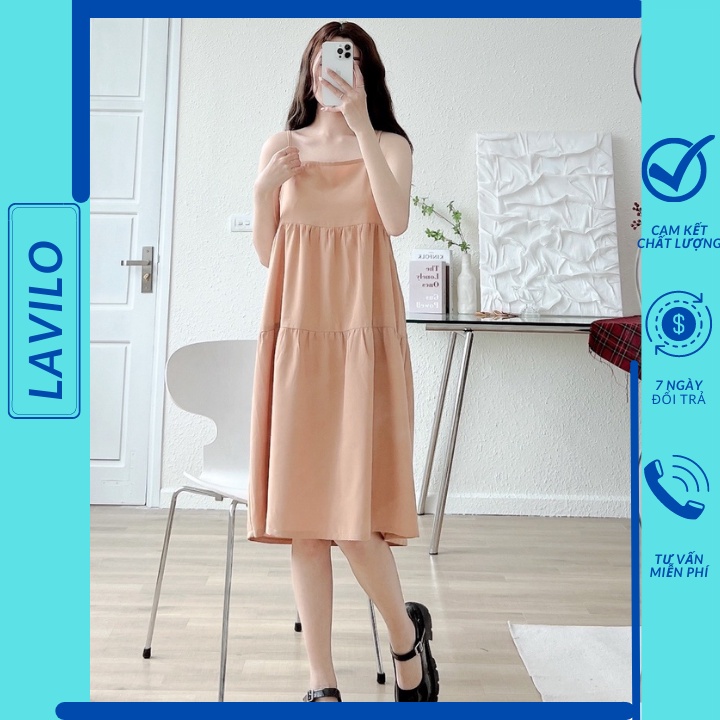 Váy 2 dây dáng dài suông Maxi ulzzang dự tiệc đi chơi mặc nhà chất vải đũi LAVILO Đ01