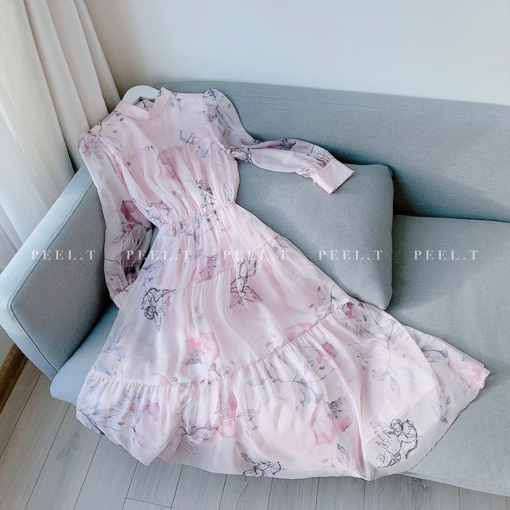 PEEL.T - Lava Dress - Đầm tơ maxi hoa hồng pastel đi chơi, đi tiệc