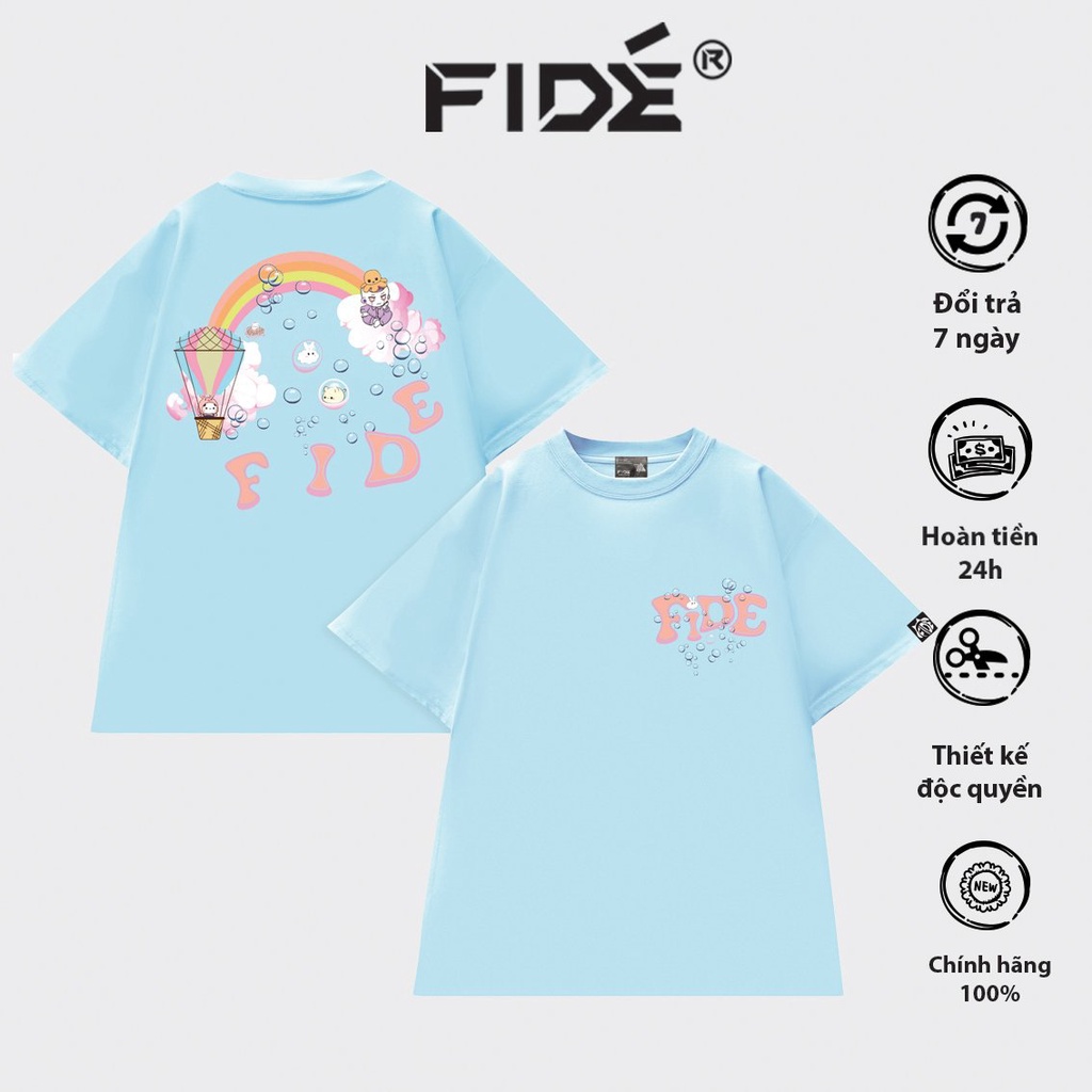 Áo thun tay lỡ FIDE phông unisex nam nữ Signature Cotton oversize form rộng ulzzang CẦU VỒNG