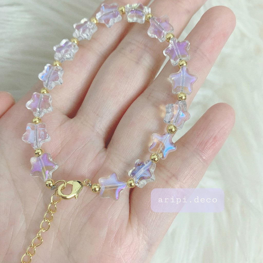 Charm thủy tinh sao nhỏ pastel trong xỏ lỗ 2 đầu T2 /Nguyên liệu làm vòng tay