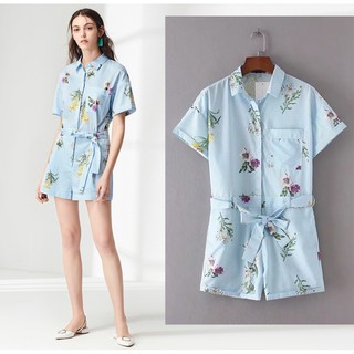 Jumpsuit ZARA sơ mi kẻ hoa trẻ trung mát mẻ năng động