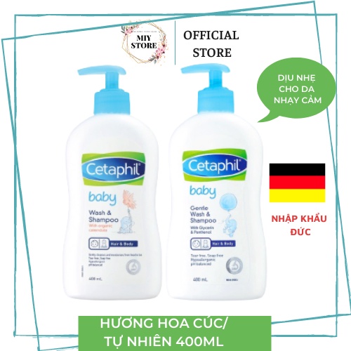 Sữa tắm gội Cetaphil baby Wash & shampoo nhập khẩu Đức,cho trẻ sơ sinh,công thức siu nhẹ thiên nhiên 400ml