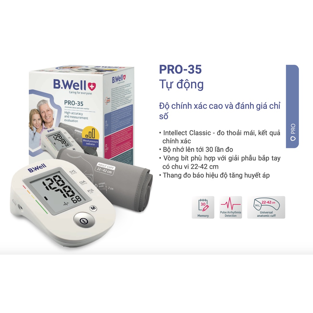 Máy huyết áp bắp tay B.Well Swiss PRO-35 bảo hành 5 năm chính hãng