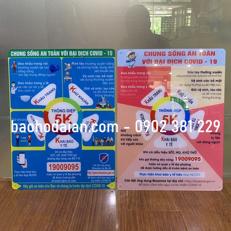 Poster/bảng thông điệp 5K phòng chống Covid chất liệu mica dán decal kích thước 30 x 40cm