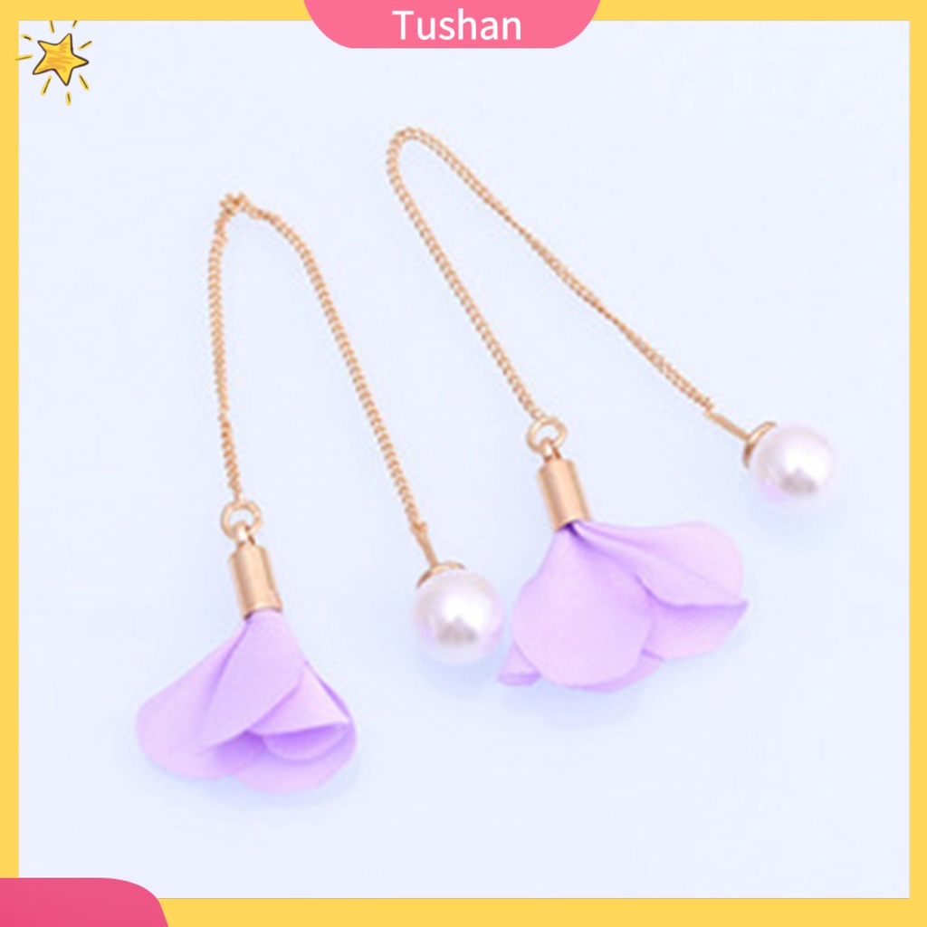 Bông tai hoa gắn ngọc trai giả sang trọng