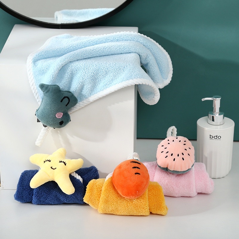 Khăn lau tay treo tường nhà bếp nhà tắm hình trái cây và hình thú dễ thương chất vải mềm mịn thấm hút tốt có quai treo