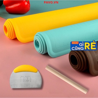 Tấm nhào bột Silicone - Thảm nhào bột silicone làm bánh tặng kèm cán gỗ và cắt bột kích thước lớn 65x55cm