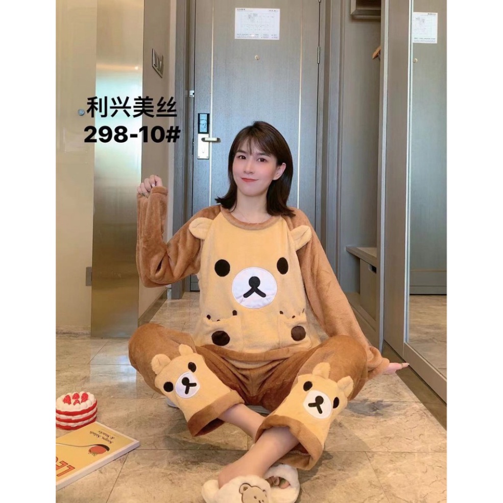 Bộ ngủ mặc nhà 𝘾𝘼𝙊 𝘾𝘼̂́𝙋 Bộ ngủ lông hình gấu ấm áp dễ thương.