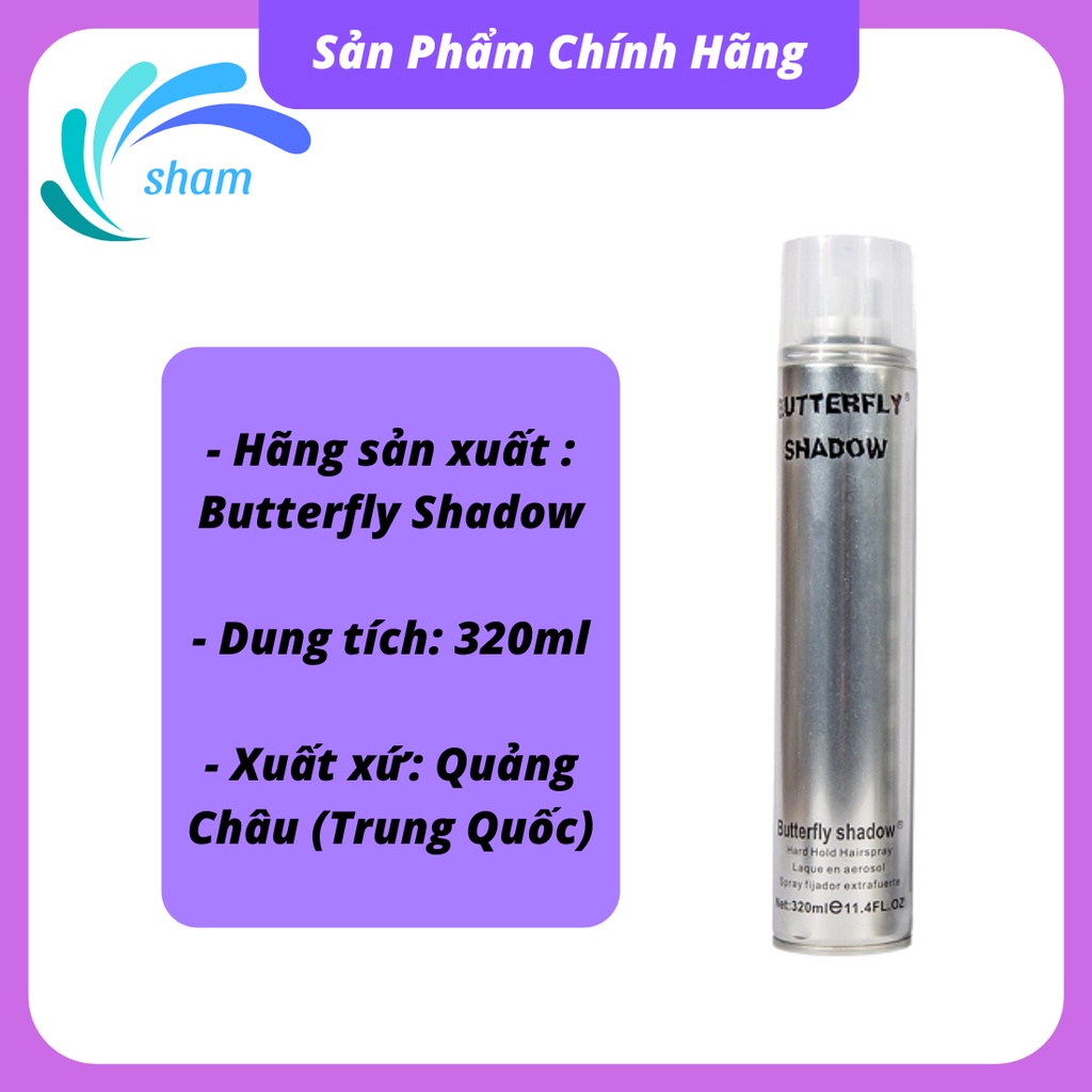 Gôm xịt tóc nam tạo kiểu BUTTERFLY 320ml L2 siêu cứng giữ nếp 12h