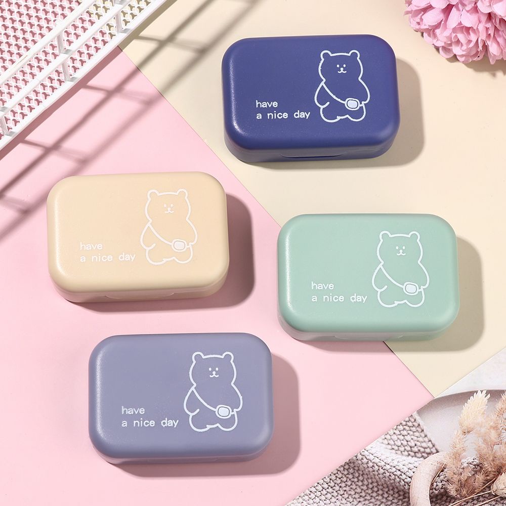 Unmegoni đựng kính áp tròng nhiều màu sắc hình gấu hoạt hình nhỏ dễ thương có gương mang theo khi đi du lịch