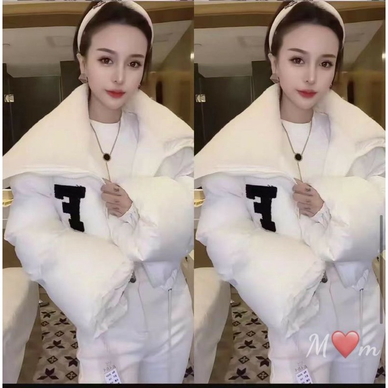 Áo phao F dáng ngắn cổ bẻ to lót lông cừu
