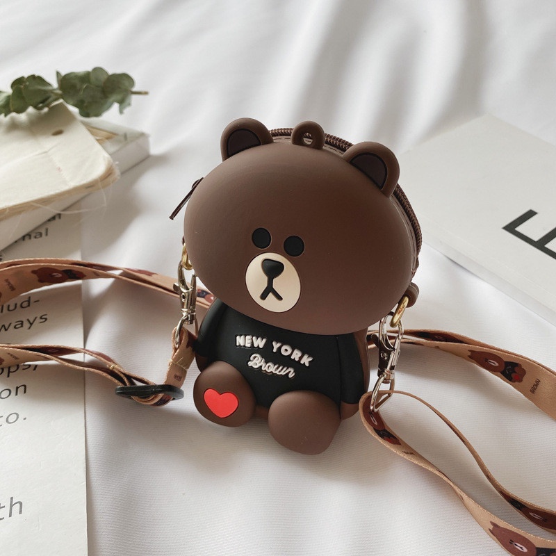 Túi gấu – Gấu Brown silicon 2 dây đáng yêu