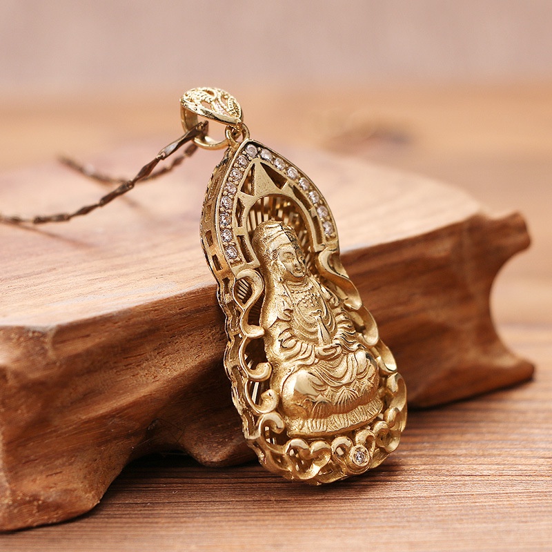 Mặt dây hình phật bằng đồng thau đính đá zircon phong cách thời trang retro