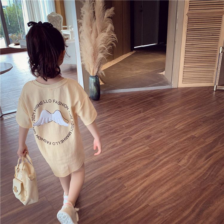 Little girl Korean pure cotton T - shirt skirt three-dimensional wing pattern long skirt, home clothing