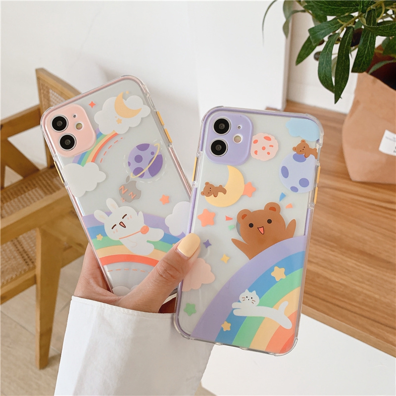 Ốp iphone -Ốp lưng Gấu thỏ vũ trụ cầu vồng trong 4 góc 6/6splus/7/8/7plus/8plus/x/xs/xsmax/11/11promax - Awifi Case V4-9 | BigBuy360 - bigbuy360.vn