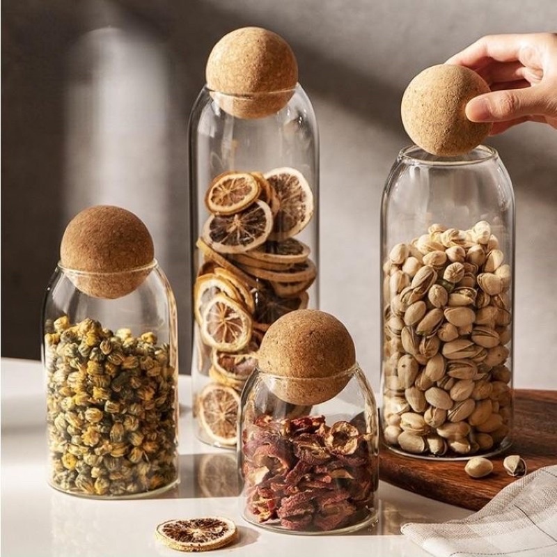 Lọ keo hũ thuỷ tinh nắp đậy kín bóng gỗ 500ml-800ml-1000ml dùng đựng bánh kẹo, trà, chè, gia vị, sữa, hạt,tảo, trồng cây