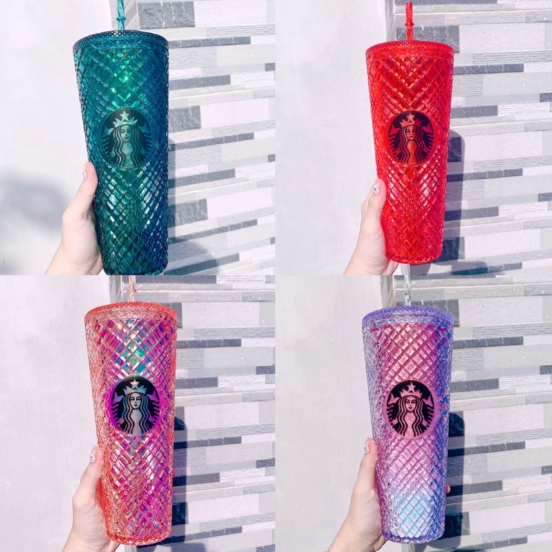 Cốc uống nước có ống hút thiết kế kiểu vỏ sầu riêng họa tiết Starbucks có thể tái sử dụng làm quà tặng độc đáo