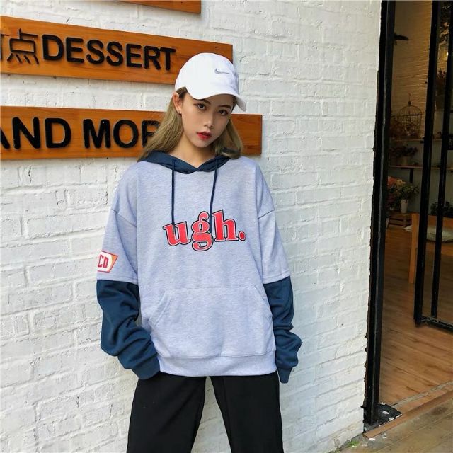 ÁO HOODIE NỈ PHỐI THÂN 2 MÀU UGH