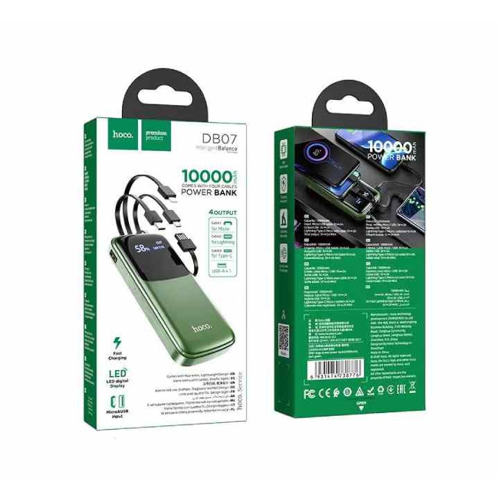 Sạc pin dự phòng Hoco DB07 -10.000mAh tích hợp dây sạc 3 đầu Lightning, Micro, Type C