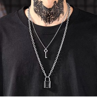 Brokeboiz Bộ phụ kiện vòng cổ, dây chuyền hình khoá phong cách punk, retro, emo, egirl, eboy đơn giản