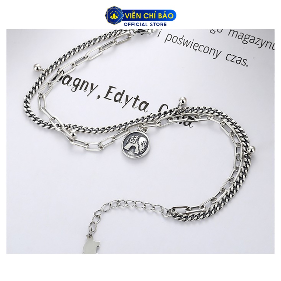 Lắc tay bạc nữ xích đôi charm voi may mắn chất liệu bạc 925 thời trang phụ kiện trang sức Viễn Chí Bảo L000283