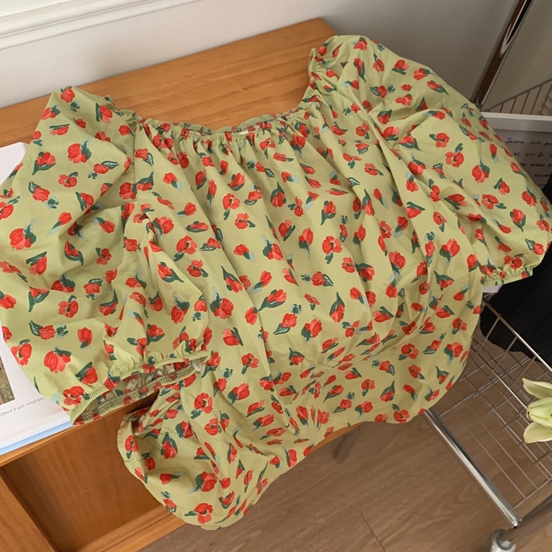 Áo Trễ Vai Tay Ngắn In Hoa Phong Cách Hàn Quốc Dễ Thương 52116