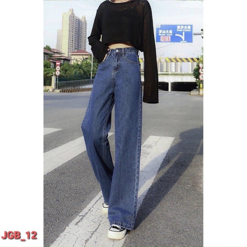 Quần jean nữ ống rộng lưng cao basic (Có Bigsize) - Quần jean baggy dáng suông rộng lưng cao - QJ012 1Minute Shop | BigBuy360 - bigbuy360.vn