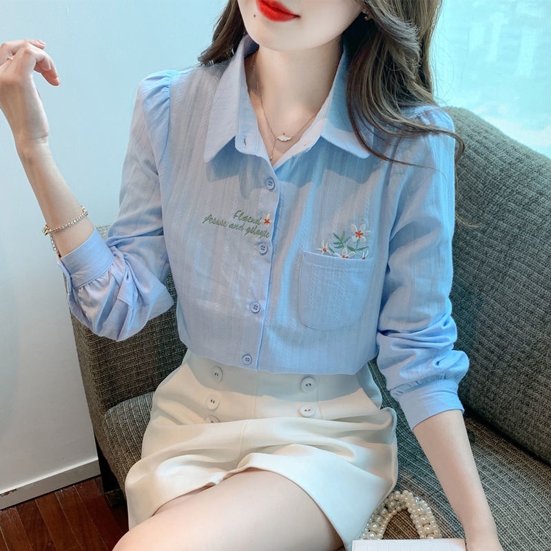 áo kiểu nữ áo sơ mi tay ngắn áo sơ mi áo sơ mi nữ Áo Sơ Mi Cotton Nguyên Chất Thêu Họa Tiết Phong Cách Phương Tây Thời Trang Mùa Thu 2022 Cho Nữ