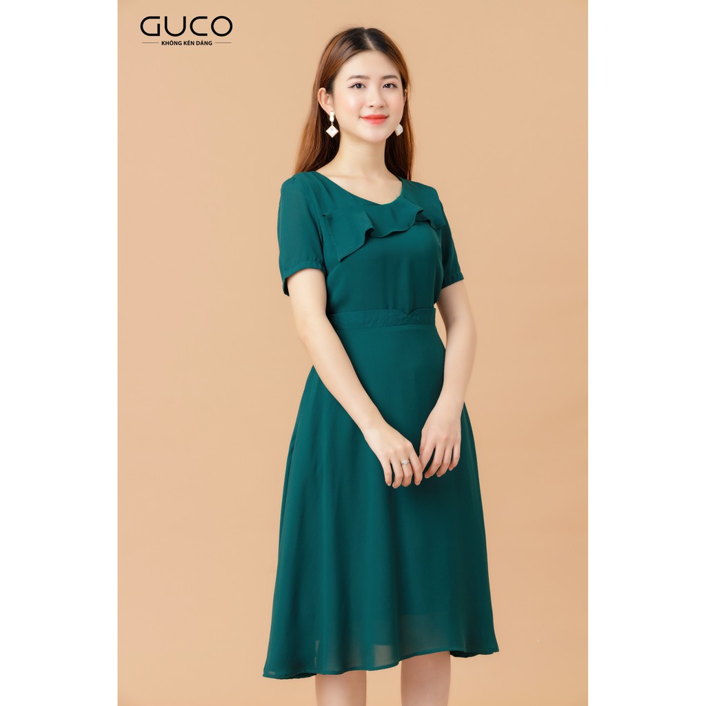 GUCO - Đầm công sở xòe dạo phố màu xanh 2149