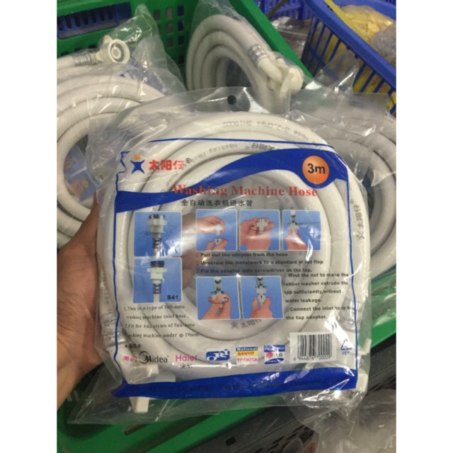 Ống cấp nước máy giặt cửa đúng dài 3m.